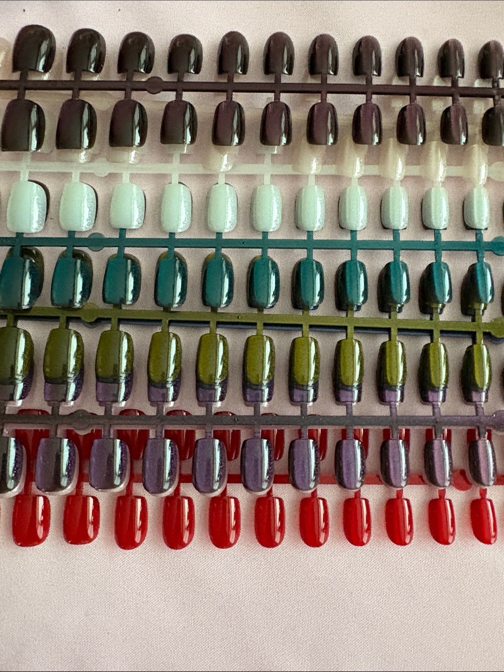 Assorted Press-On Gel Tips Nail Color Set — Red, Brown, Blue, Teal, Red, Green